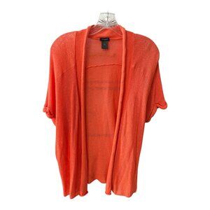 Ann Taylor Orange Open Front Knit Cardigan XL Lightweight Short Sleeve